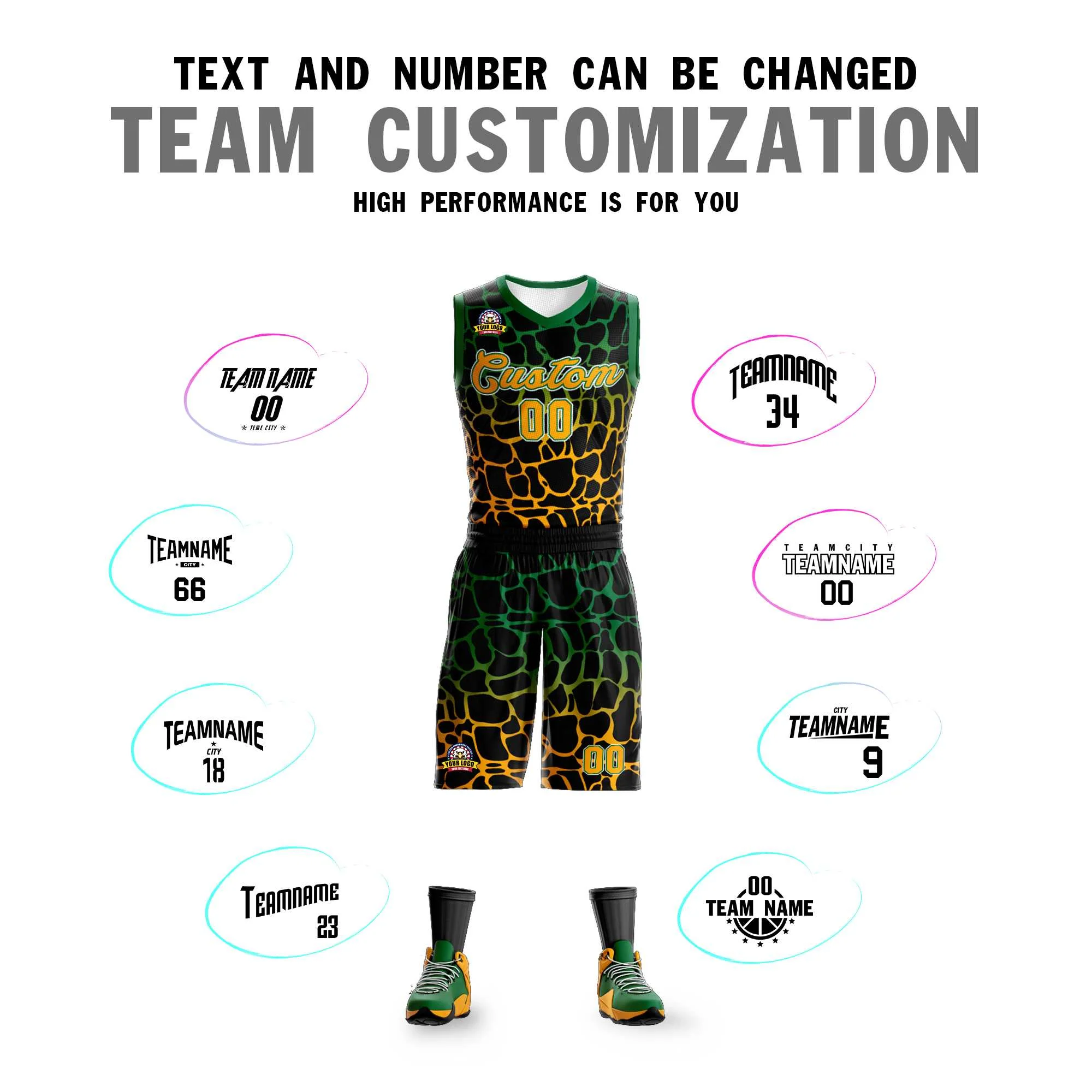 Custom Black Kelly Green-Yellow Spotted Graffiti Pattern Sports Uniform Basketball Jersey - Image 4