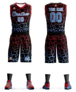 Custom Black Red-Powder Blue Spotted Graffiti Pattern Sports Uniform Basketball Jersey