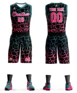 Custom Black Midnight Green-Pink Spotted Graffiti Pattern Sports Uniform Basketball Jersey