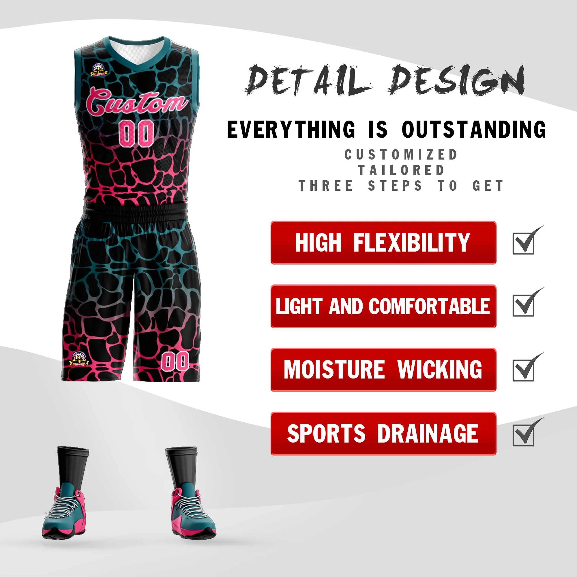 Custom Black Midnight Green-Pink Spotted Graffiti Pattern Sports Uniform Basketball Jersey - Image 2