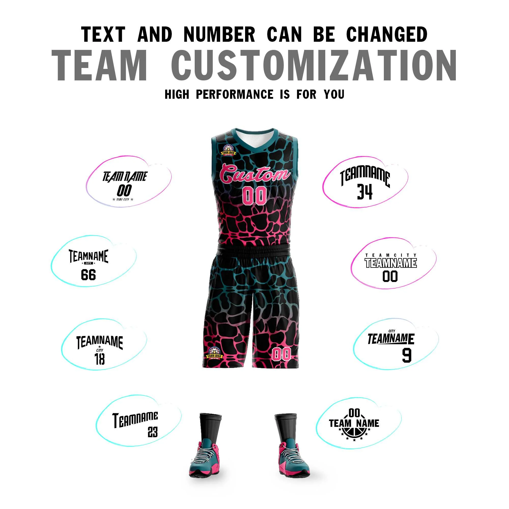 Custom Black Midnight Green-Pink Spotted Graffiti Pattern Sports Uniform Basketball Jersey - Image 4