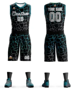 Custom Black Midnight Green-Gray Spotted Graffiti Pattern Sports Uniform Basketball Jersey
