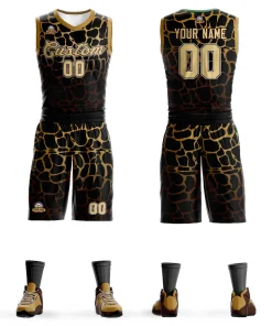 Custom Black Gold-Brown Spotted Graffiti Pattern Sports Uniform Basketball Jersey