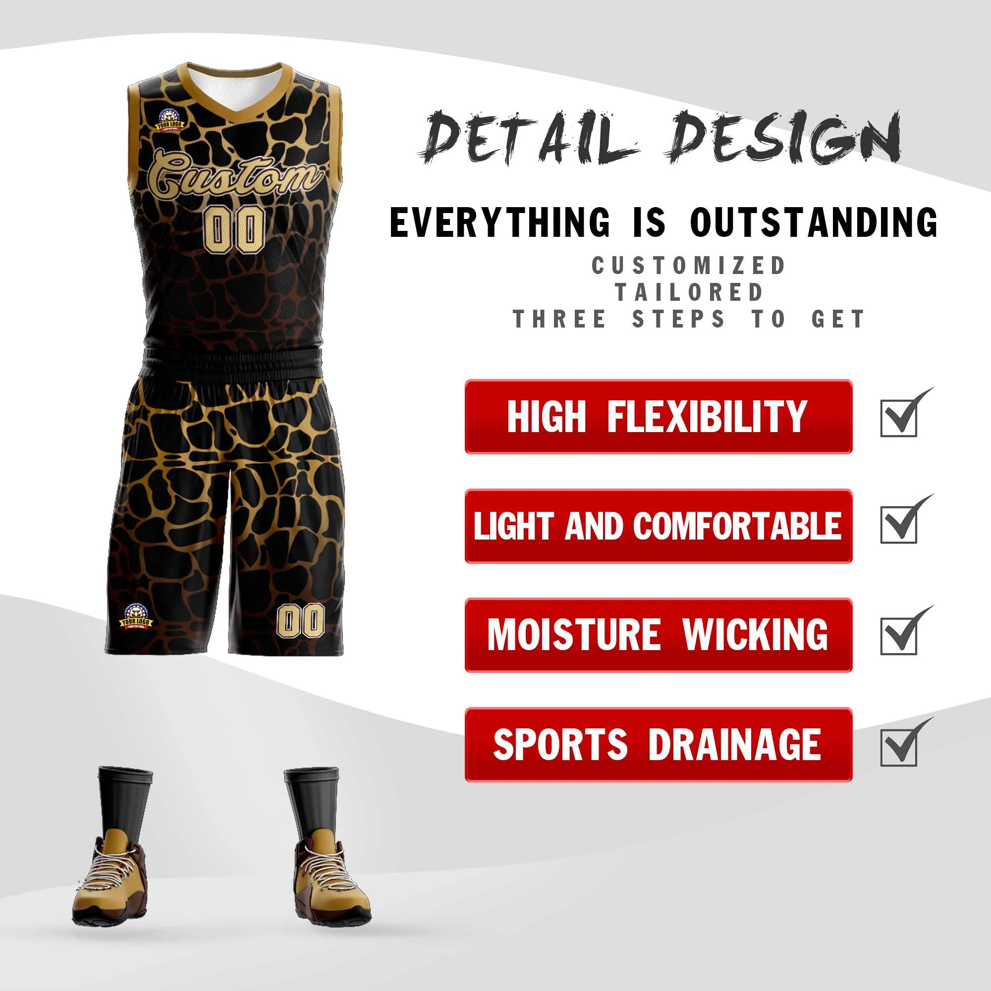 Custom Black Gold-Brown Spotted Graffiti Pattern Sports Uniform Basketball Jersey - Image 2
