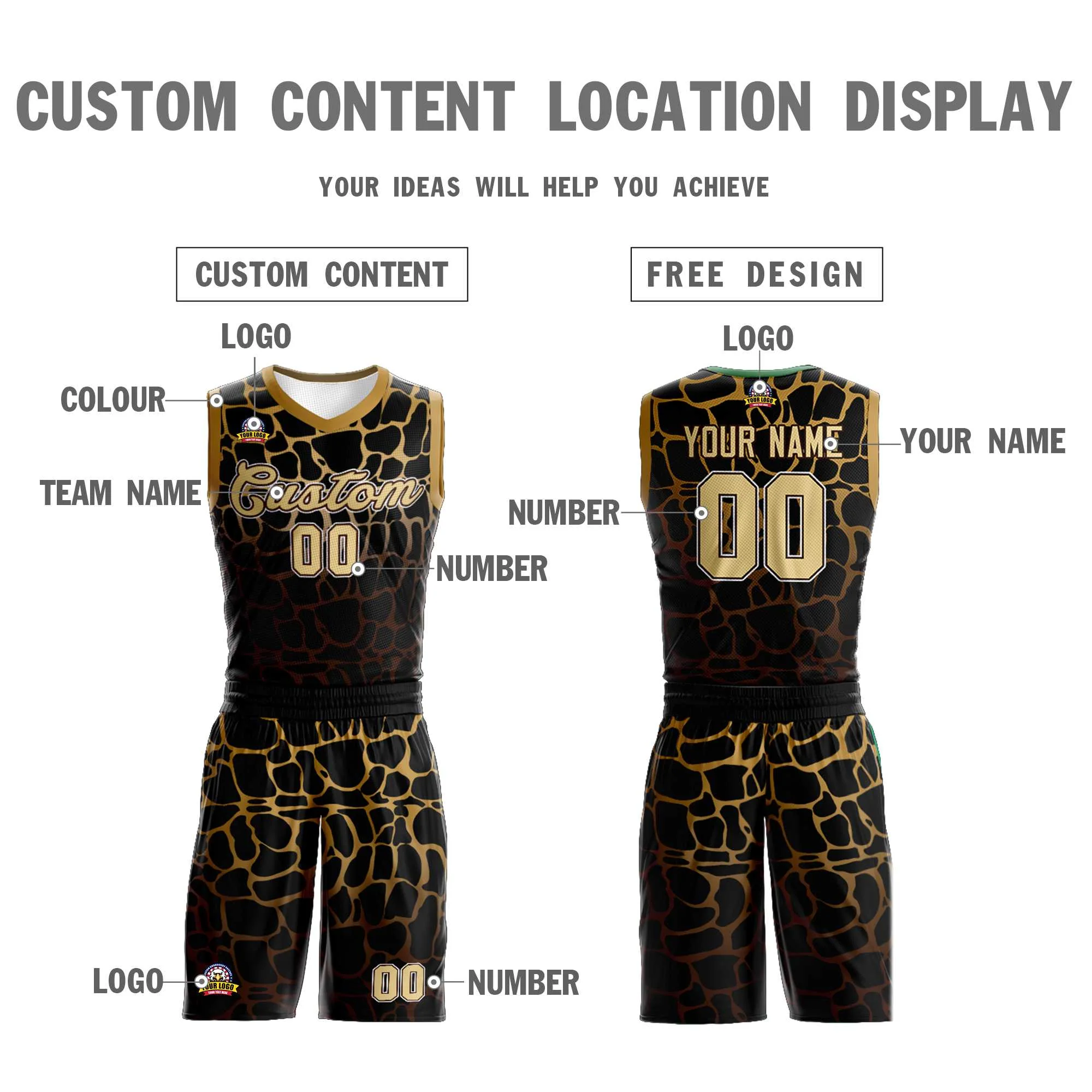 Custom Black Gold-Brown Spotted Graffiti Pattern Sports Uniform Basketball Jersey - Image 3