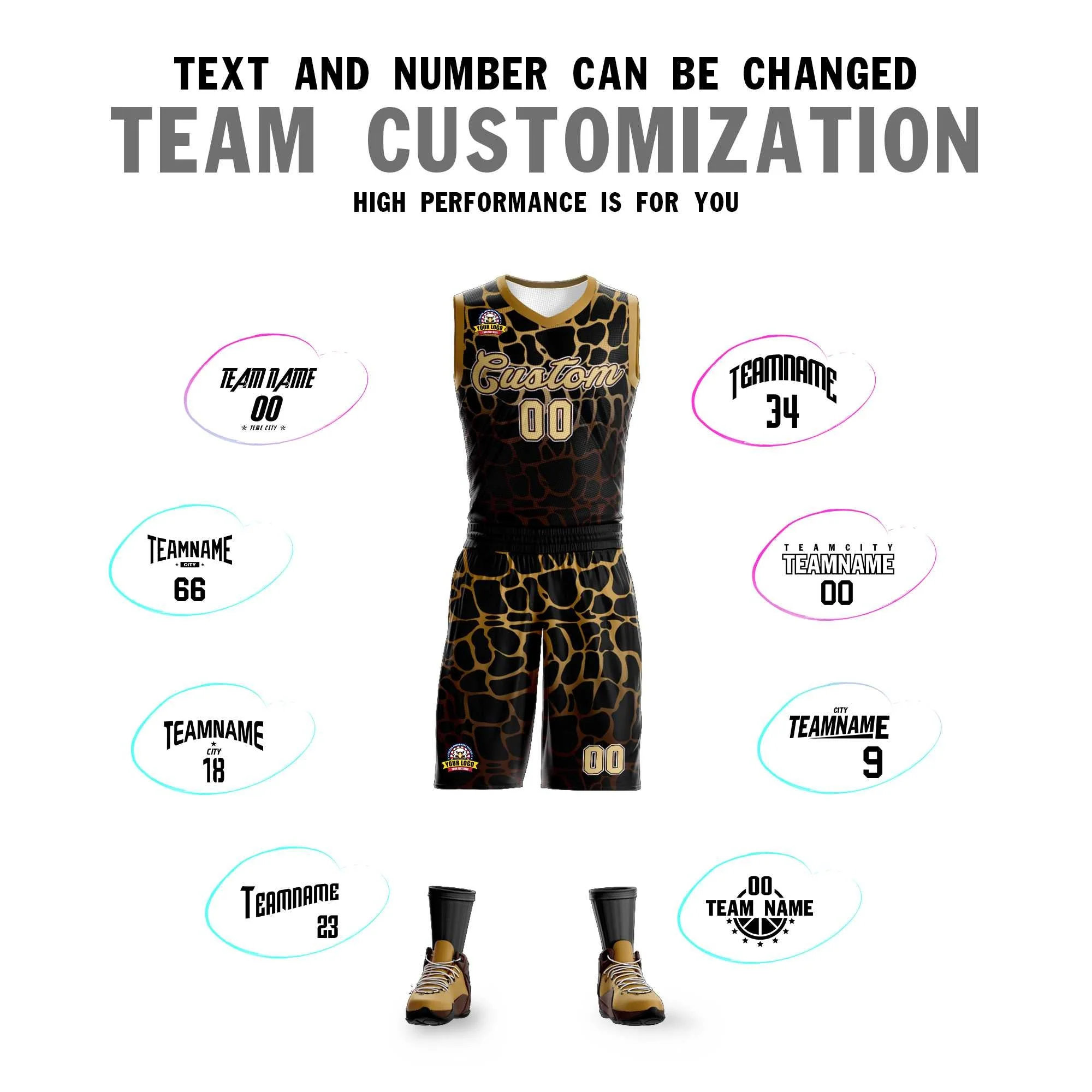 Custom Black Gold-Brown Spotted Graffiti Pattern Sports Uniform Basketball Jersey - Image 4