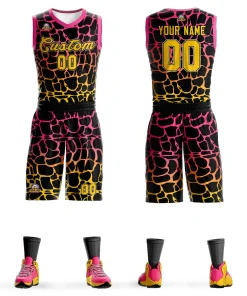 Custom Black Pink-Yellow Spotted Graffiti Pattern Sports Uniform Basketball Jersey