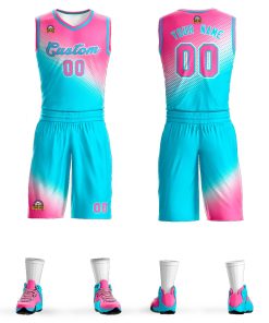 Custom Pink Sky Blue Gradient Fashion Sports Uniform Basketball Jersey