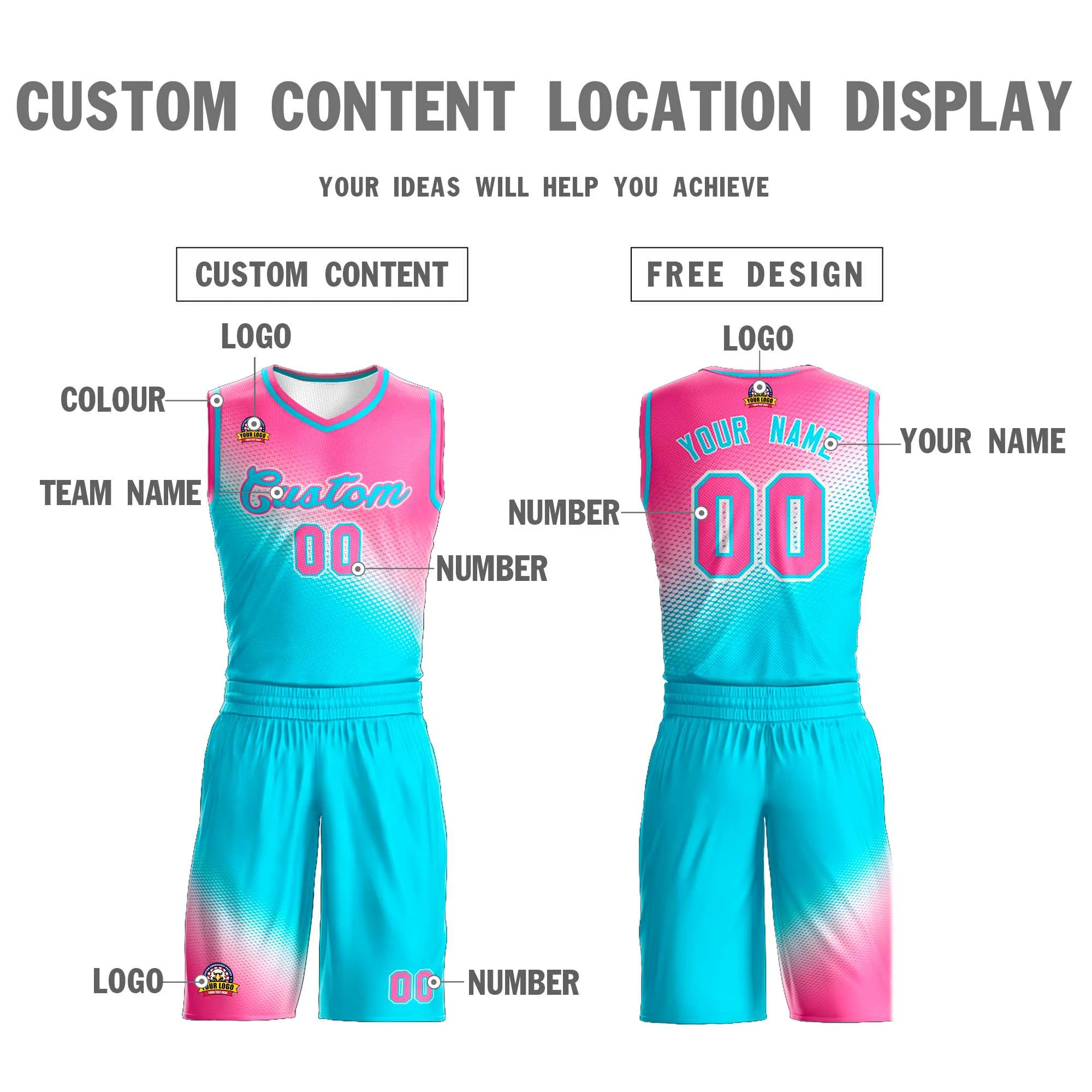 Custom Pink Sky Blue Gradient Fashion Sports Uniform Basketball Jersey - Image 3