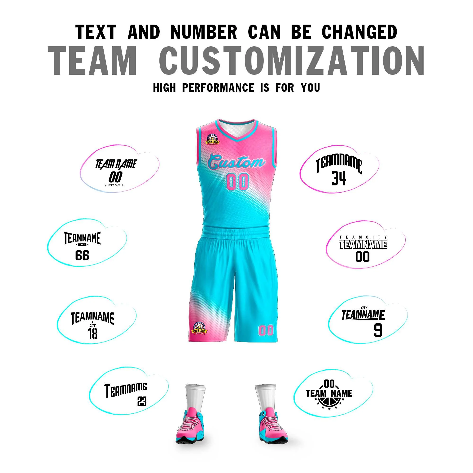 Custom Pink Sky Blue Gradient Fashion Sports Uniform Basketball Jersey - Image 4