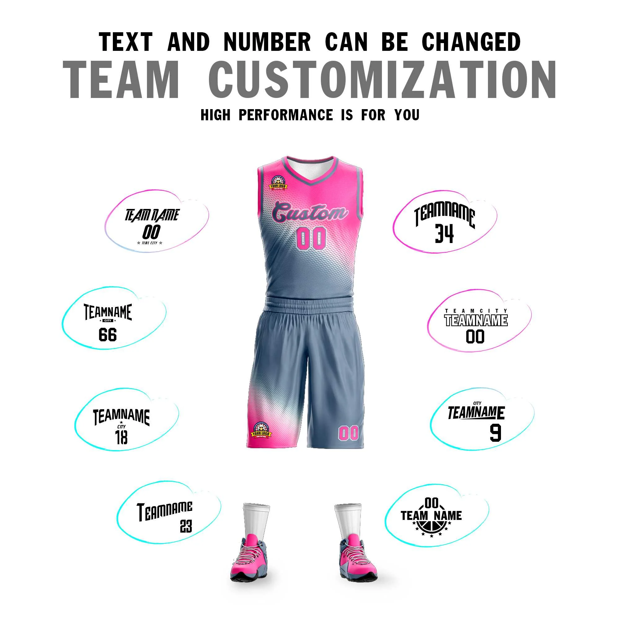 Custom Pink Dark Gray Gradient Fashion Sports Uniform Basketball Jersey - Image 4