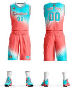 Custom Sky Blue Light Red Gradient Fashion Sports Uniform Basketball Jersey