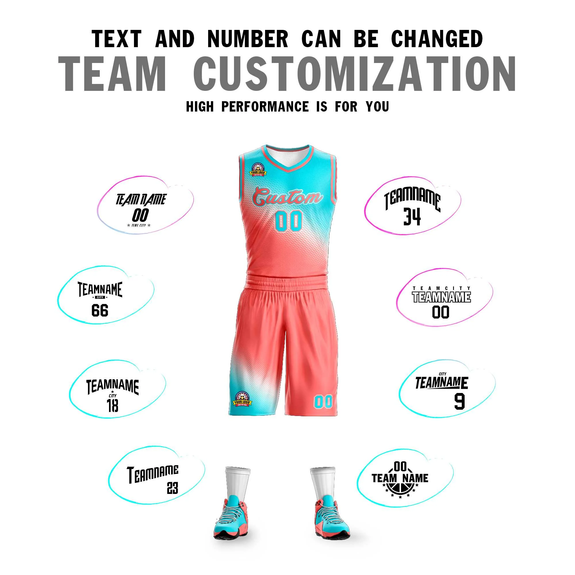 Custom Sky Blue Light Red Gradient Fashion Sports Uniform Basketball Jersey - Image 4