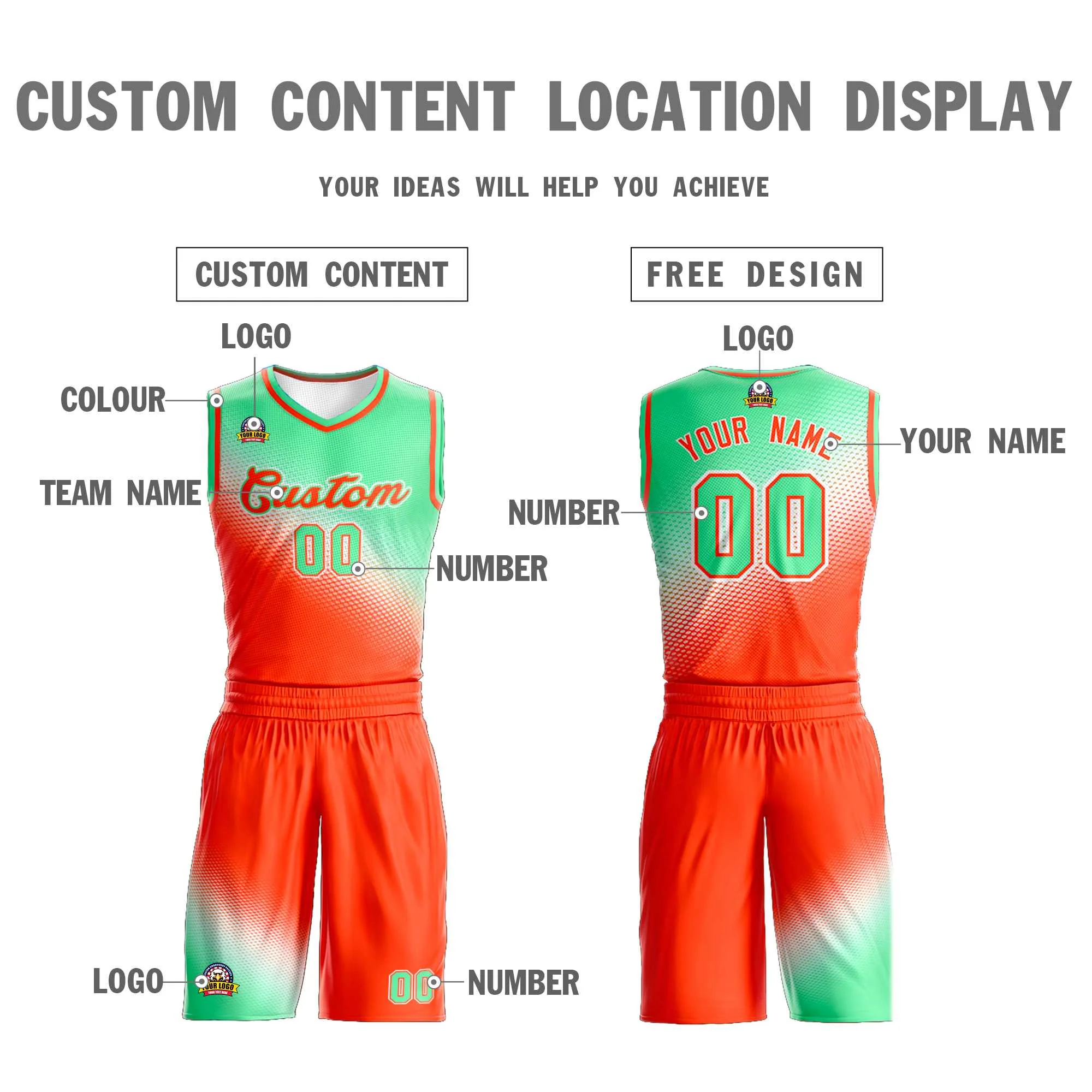 Custom Light Green Orange Gradient Fashion Sports Uniform Basketball Jersey - Image 3