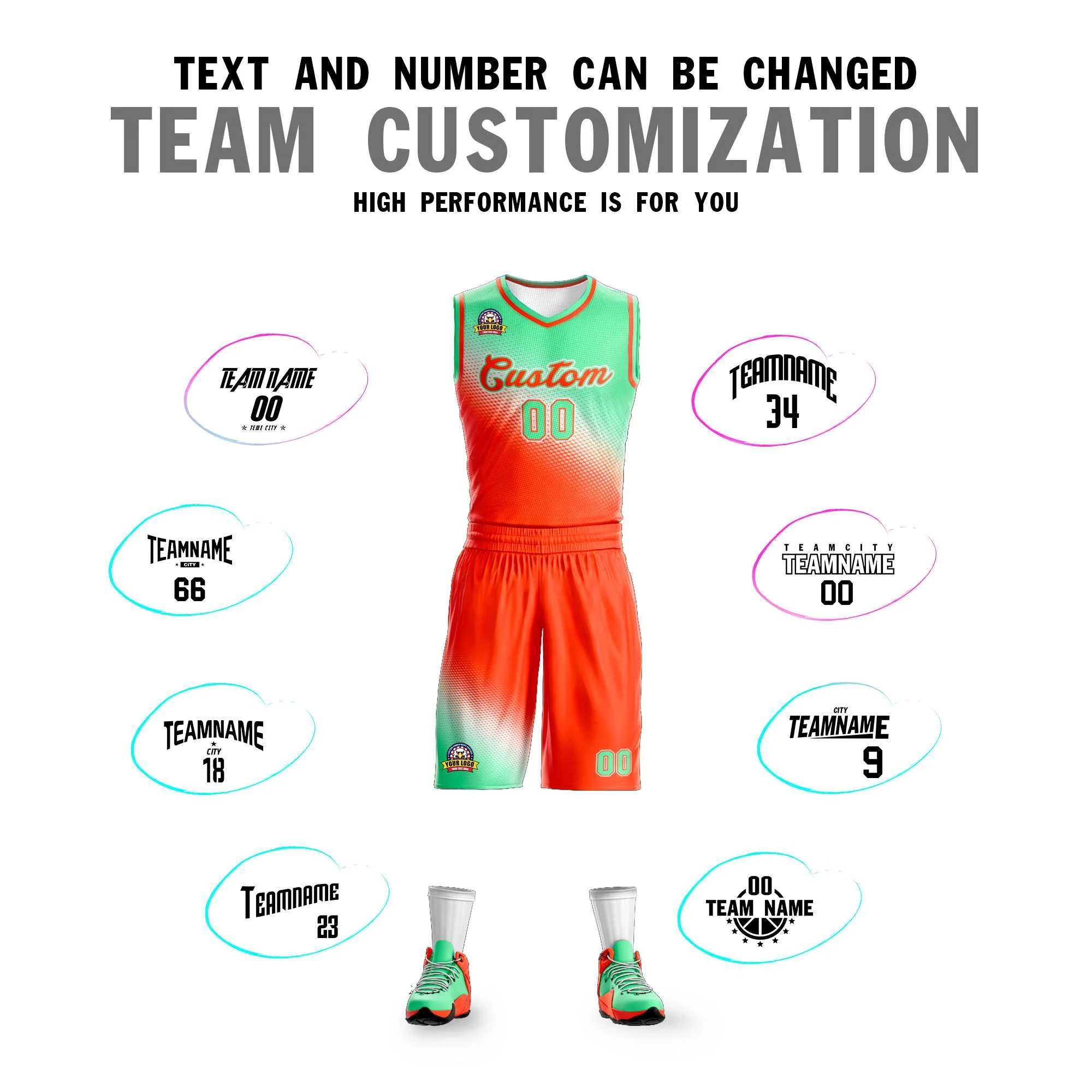 Custom Light Green Orange Gradient Fashion Sports Uniform Basketball Jersey - Image 4