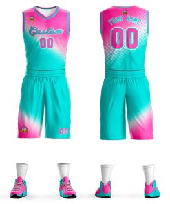 Custom Rose Red Aqua Gradient Fashion Sports Uniform Basketball Jersey