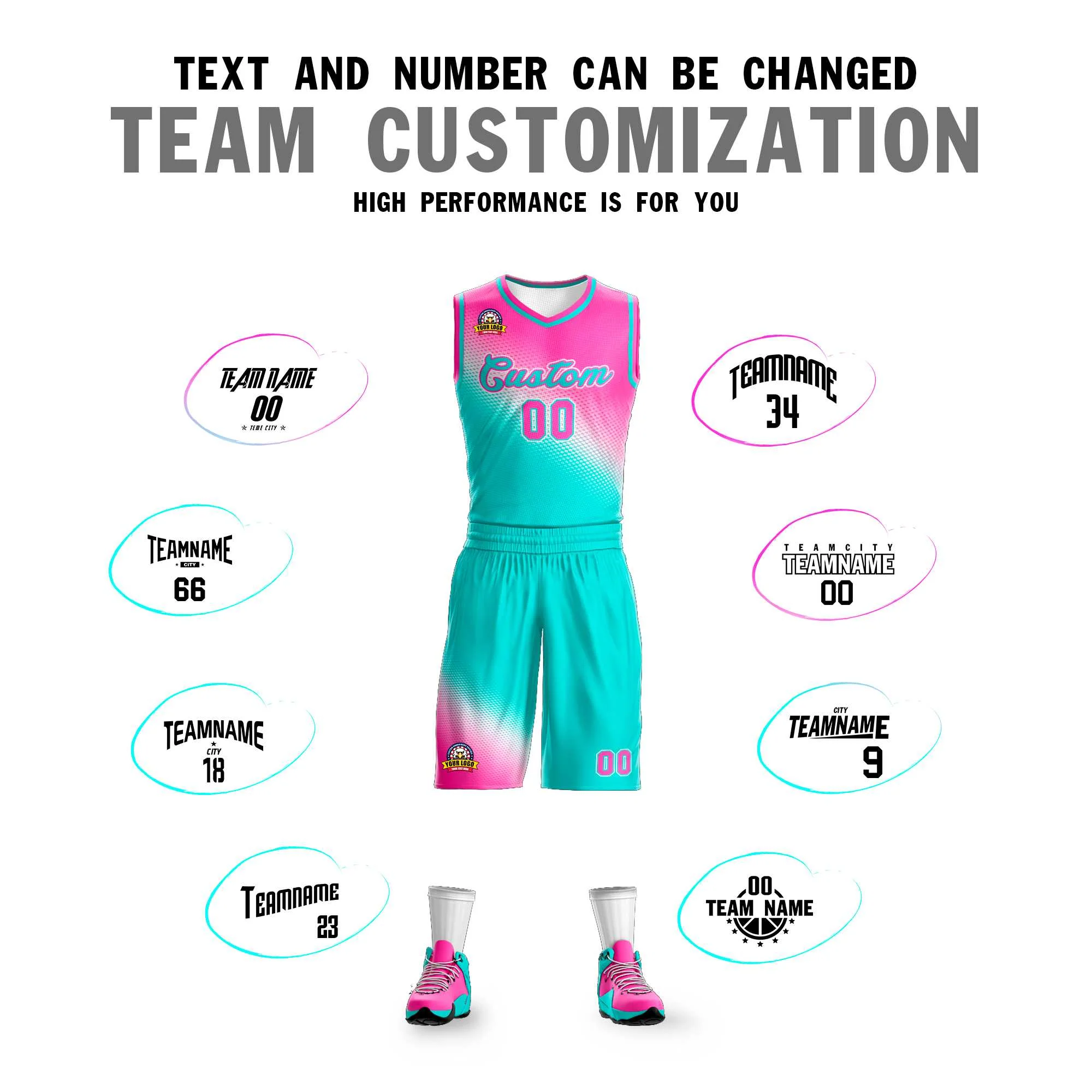 Custom Rose Red Aqua Gradient Fashion Sports Uniform Basketball Jersey - Image 4