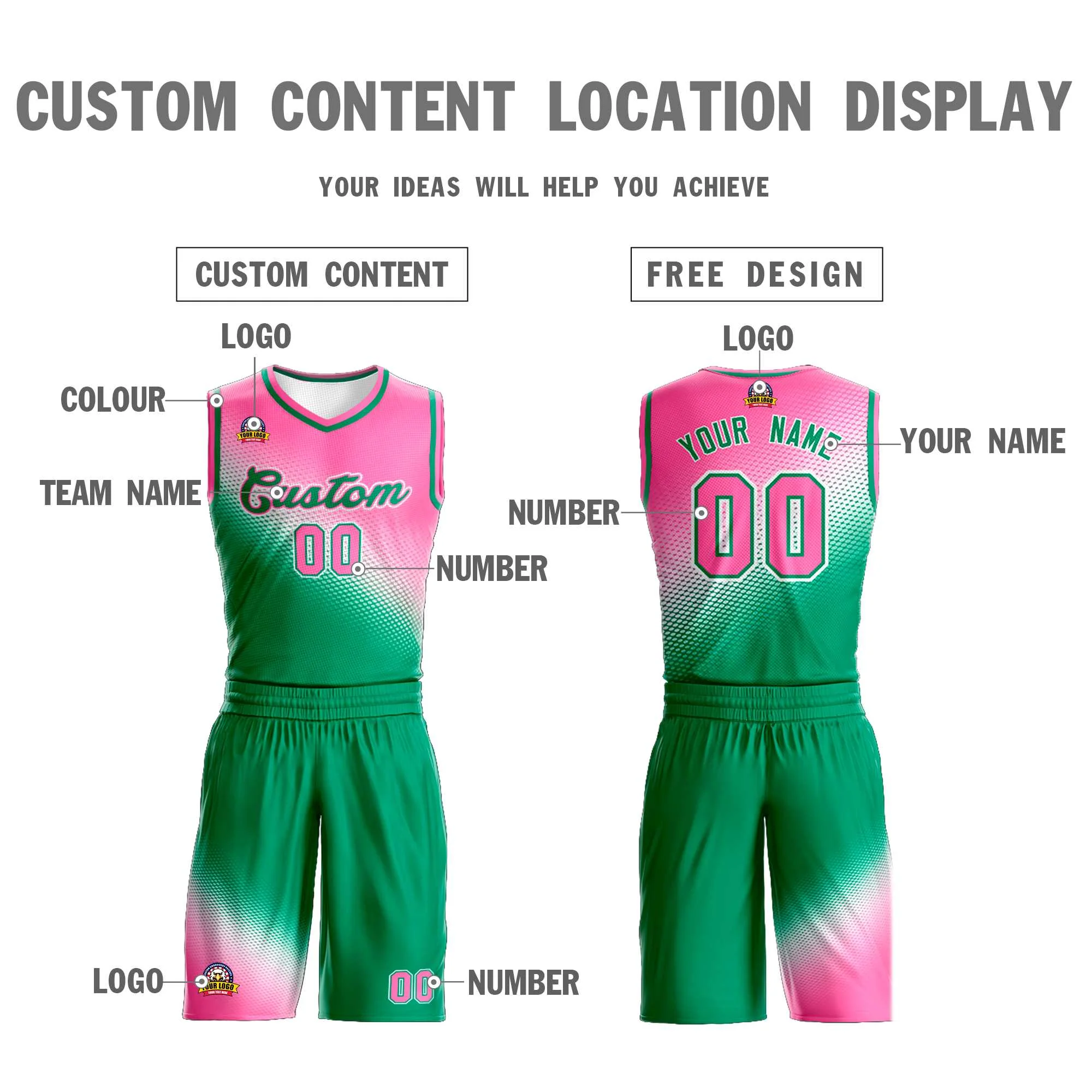 Custom Pink Kelly Green Gradient Fashion Sports Uniform Basketball Jersey - Image 3