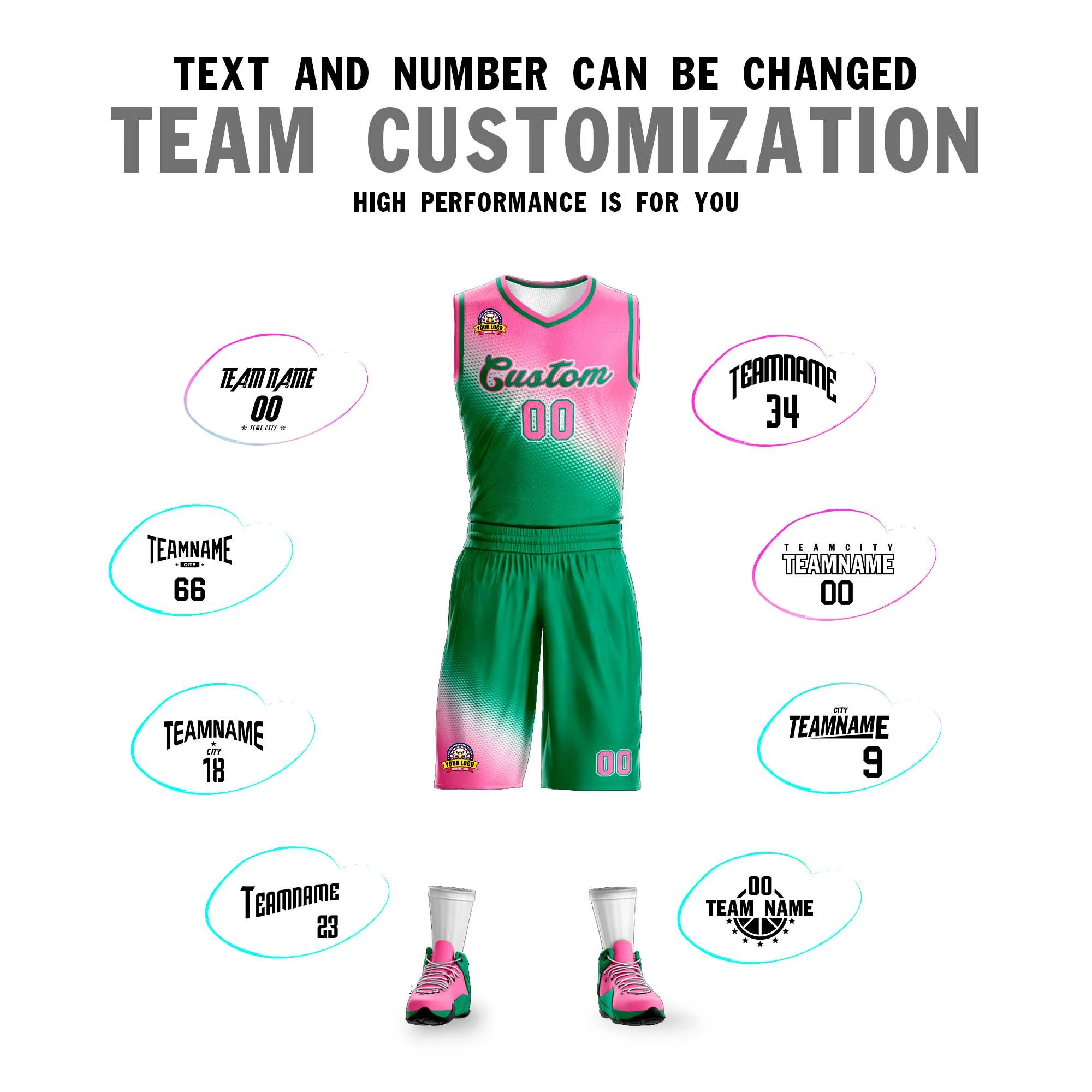 Custom Pink Kelly Green Gradient Fashion Sports Uniform Basketball Jersey - Image 4