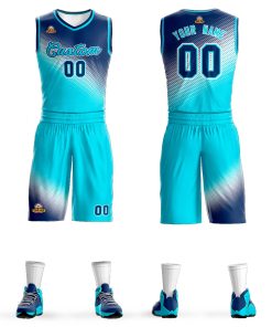 Custom Navy Sky Blue Gradient Fashion Sports Uniform Basketball Jersey