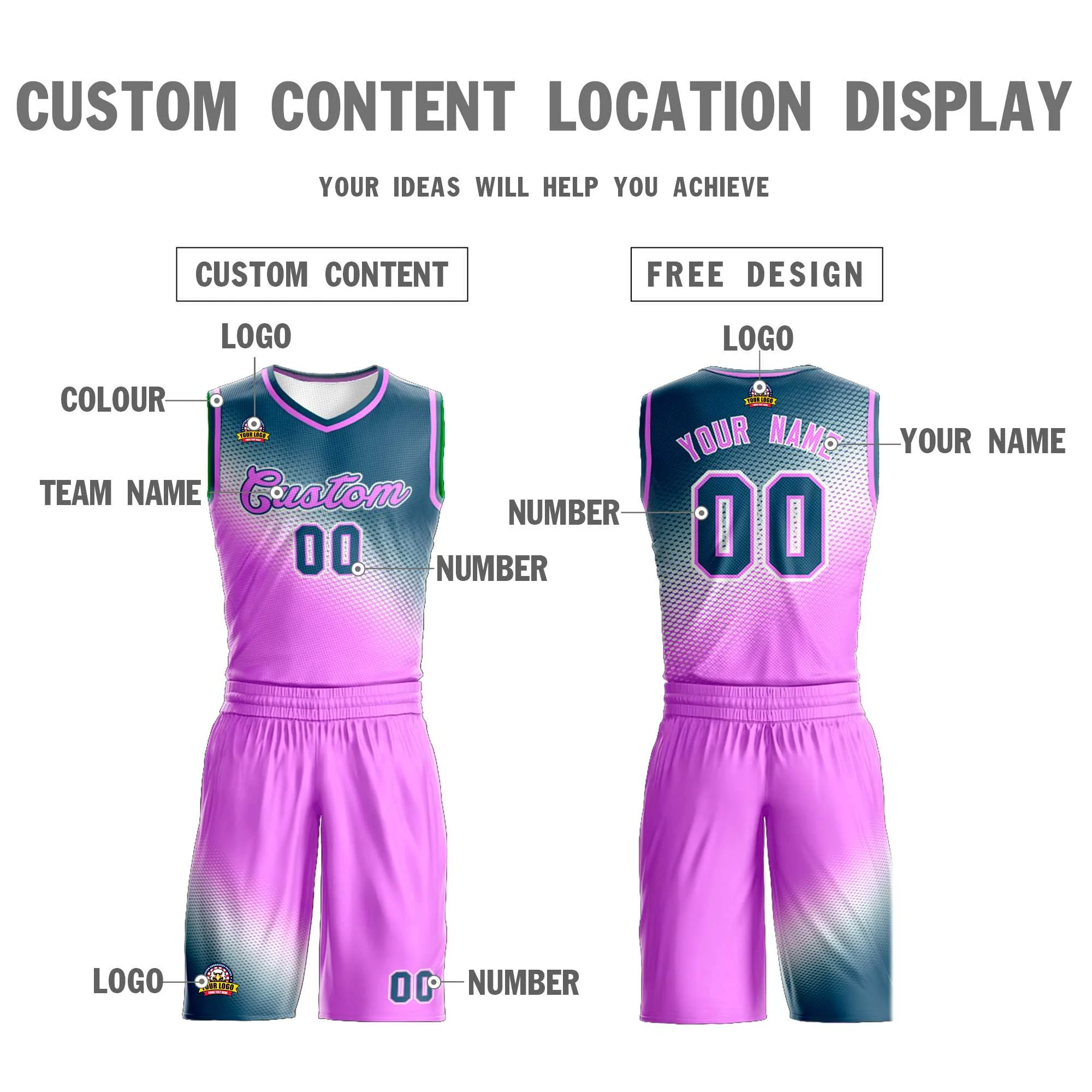 Custom Gray Pink Gradient Fashion Sports Uniform Basketball Jersey - Image 3