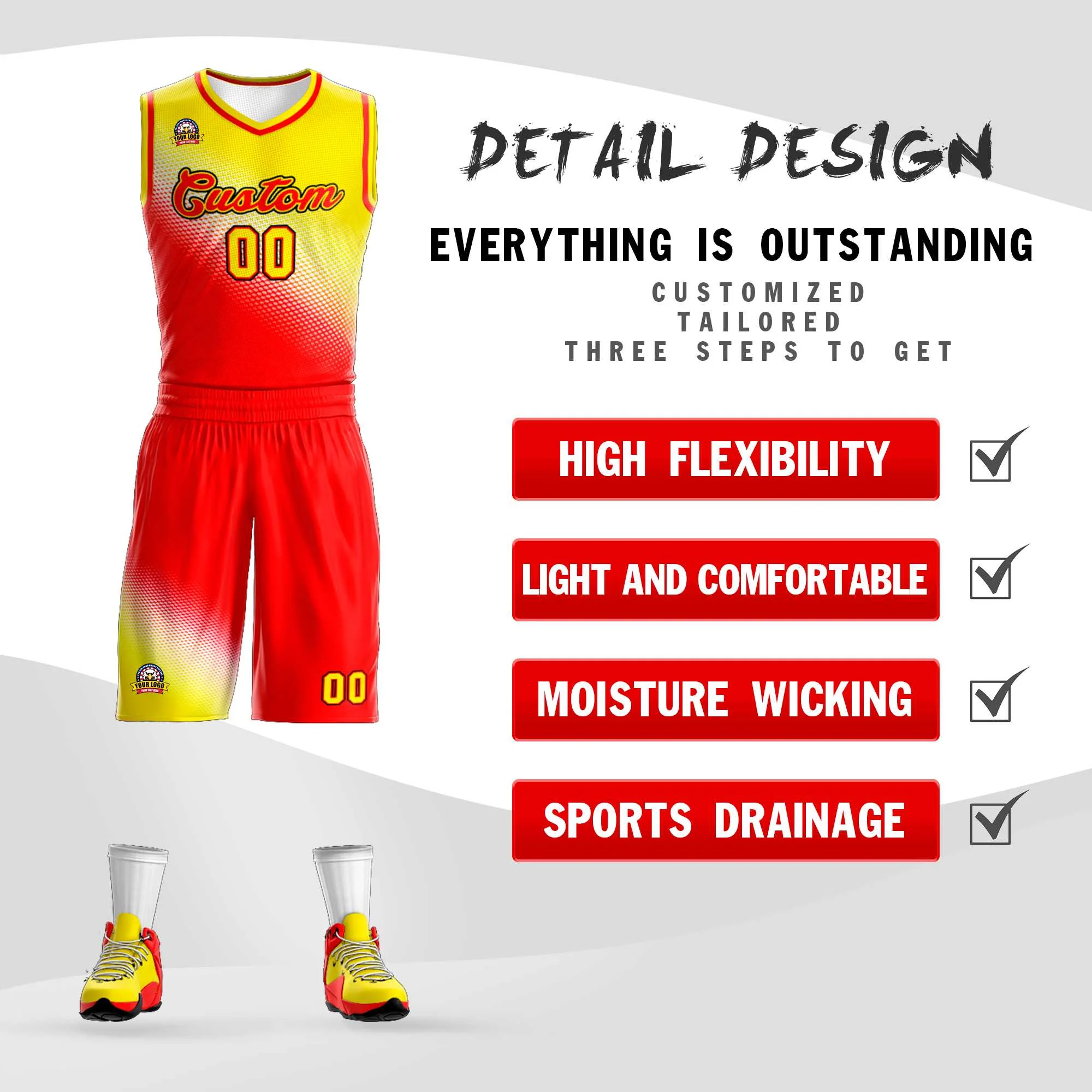 Custom Gold Red Gradient Fashion Sports Uniform Basketball Jersey - Image 2