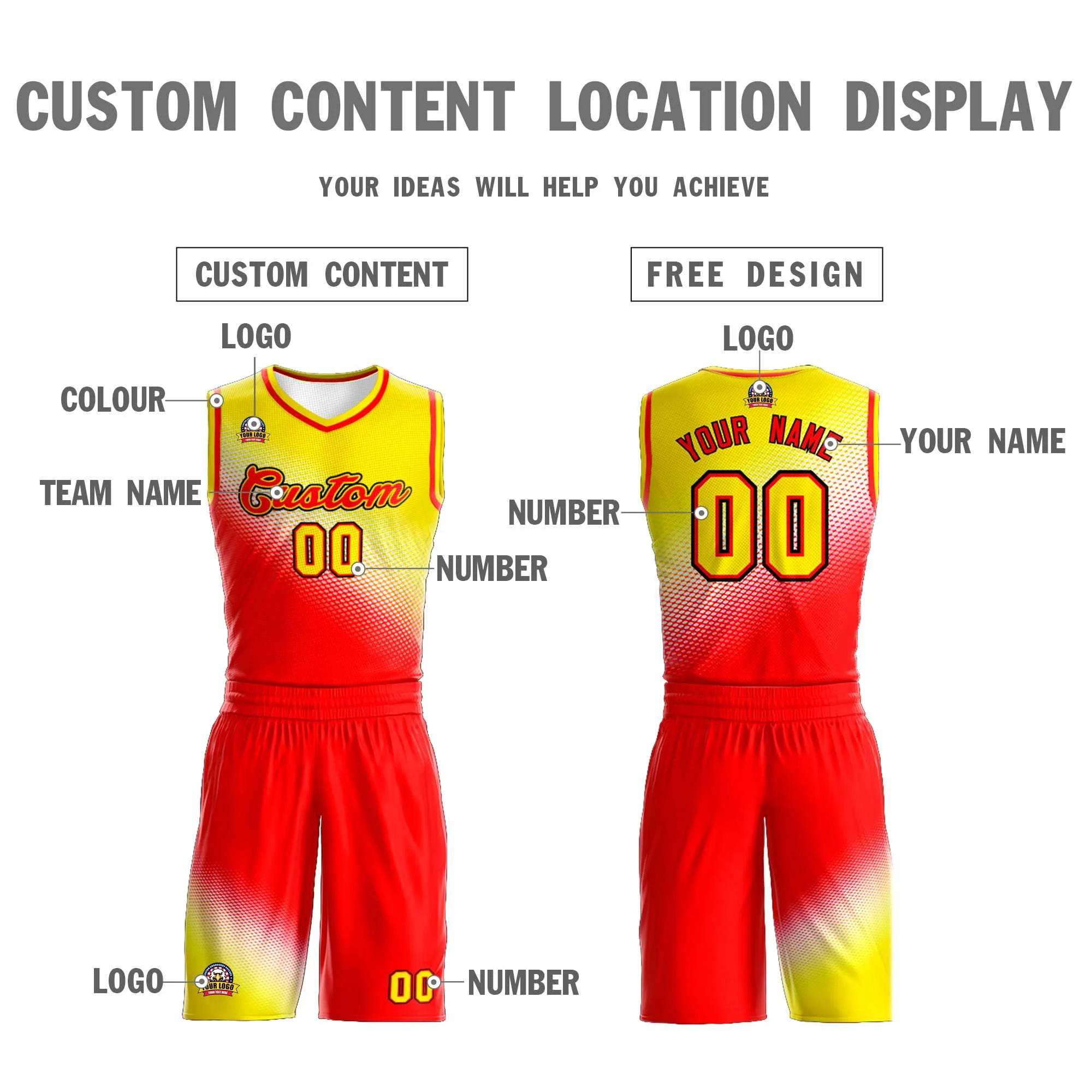 Custom Gold Red Gradient Fashion Sports Uniform Basketball Jersey - Image 3