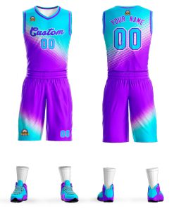 Custom Sky Blue Purple Gradient Fashion Sports Uniform Basketball Jersey