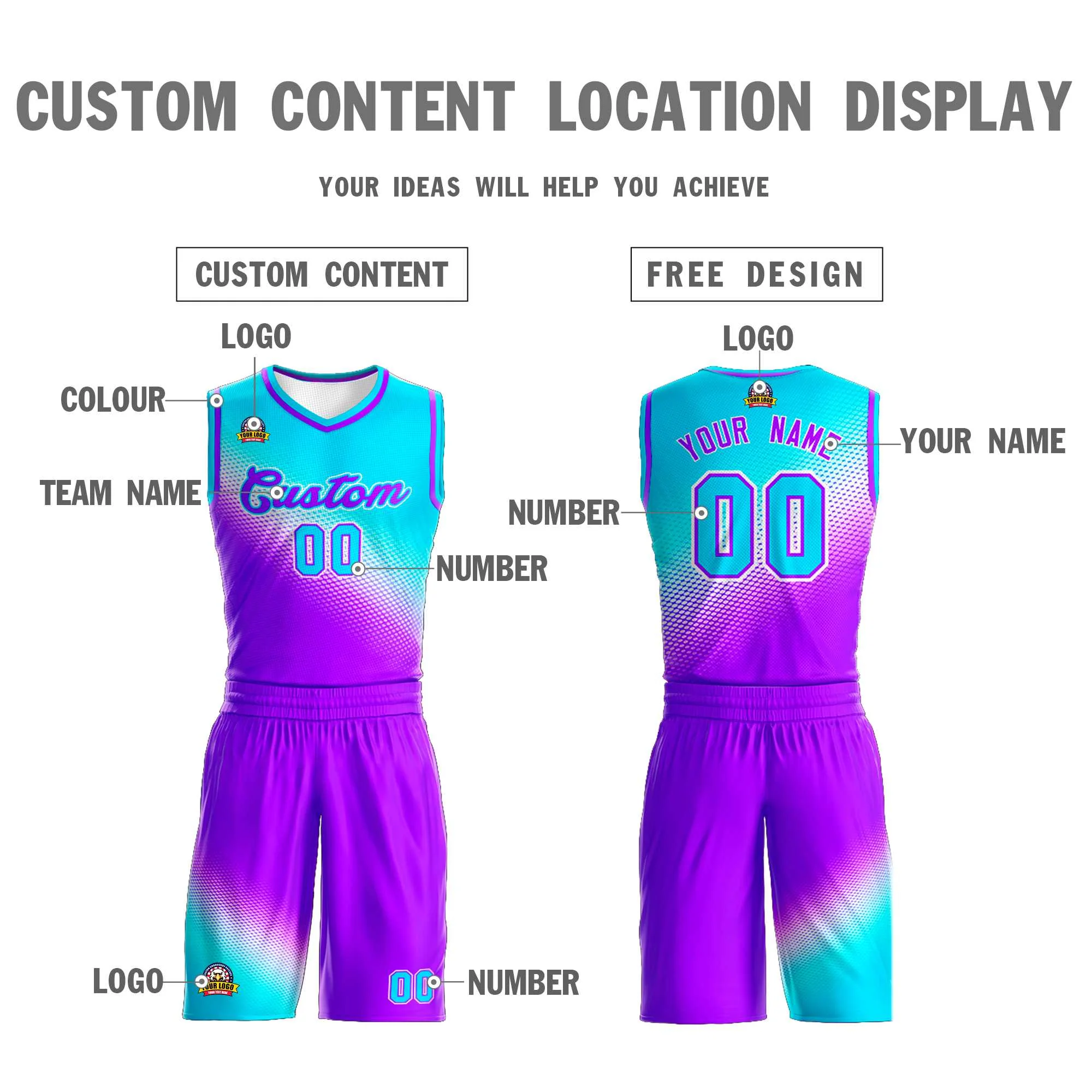 Custom Sky Blue Purple Gradient Fashion Sports Uniform Basketball Jersey - Image 3