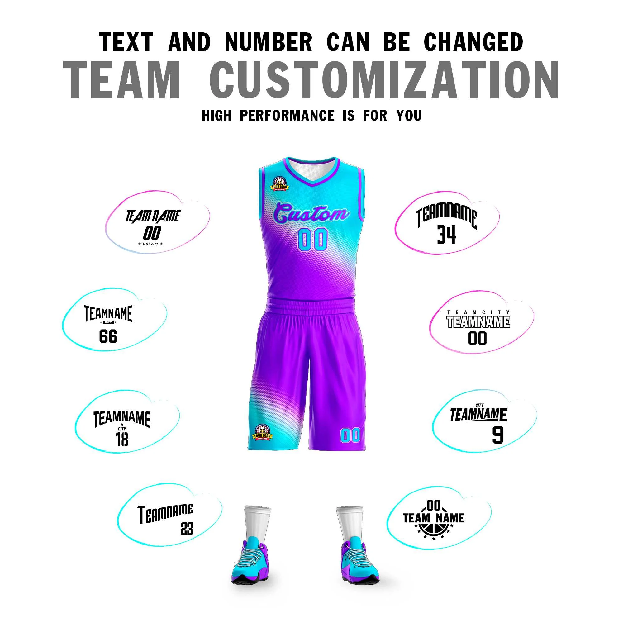 Custom Sky Blue Purple Gradient Fashion Sports Uniform Basketball Jersey - Image 4
