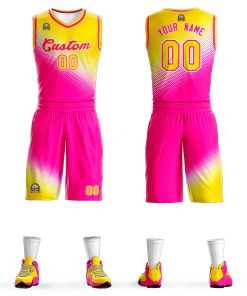 Custom Gold Rose Red Gradient Fashion Sports Uniform Basketball Jersey