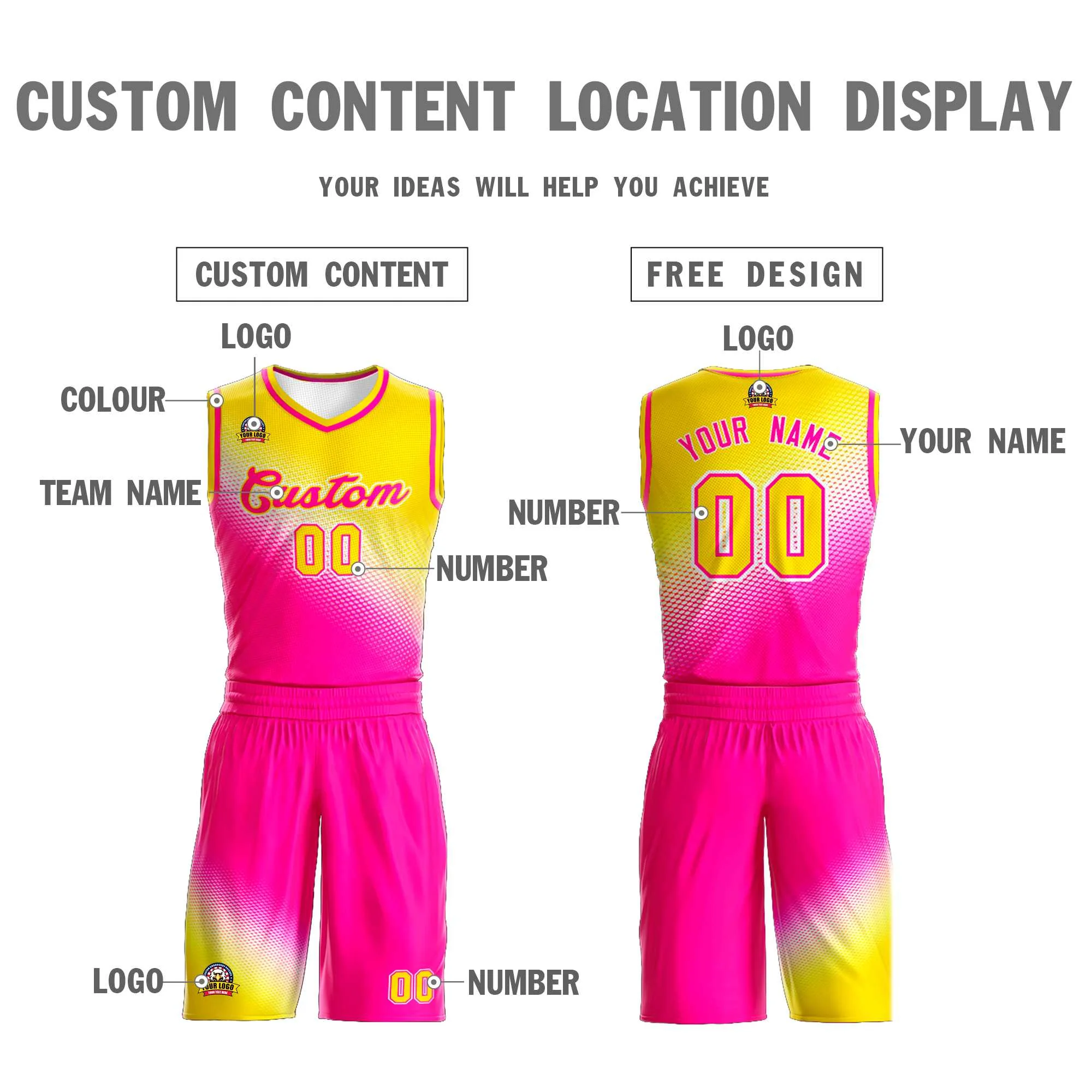 Custom Gold Rose Red Gradient Fashion Sports Uniform Basketball Jersey - Image 3