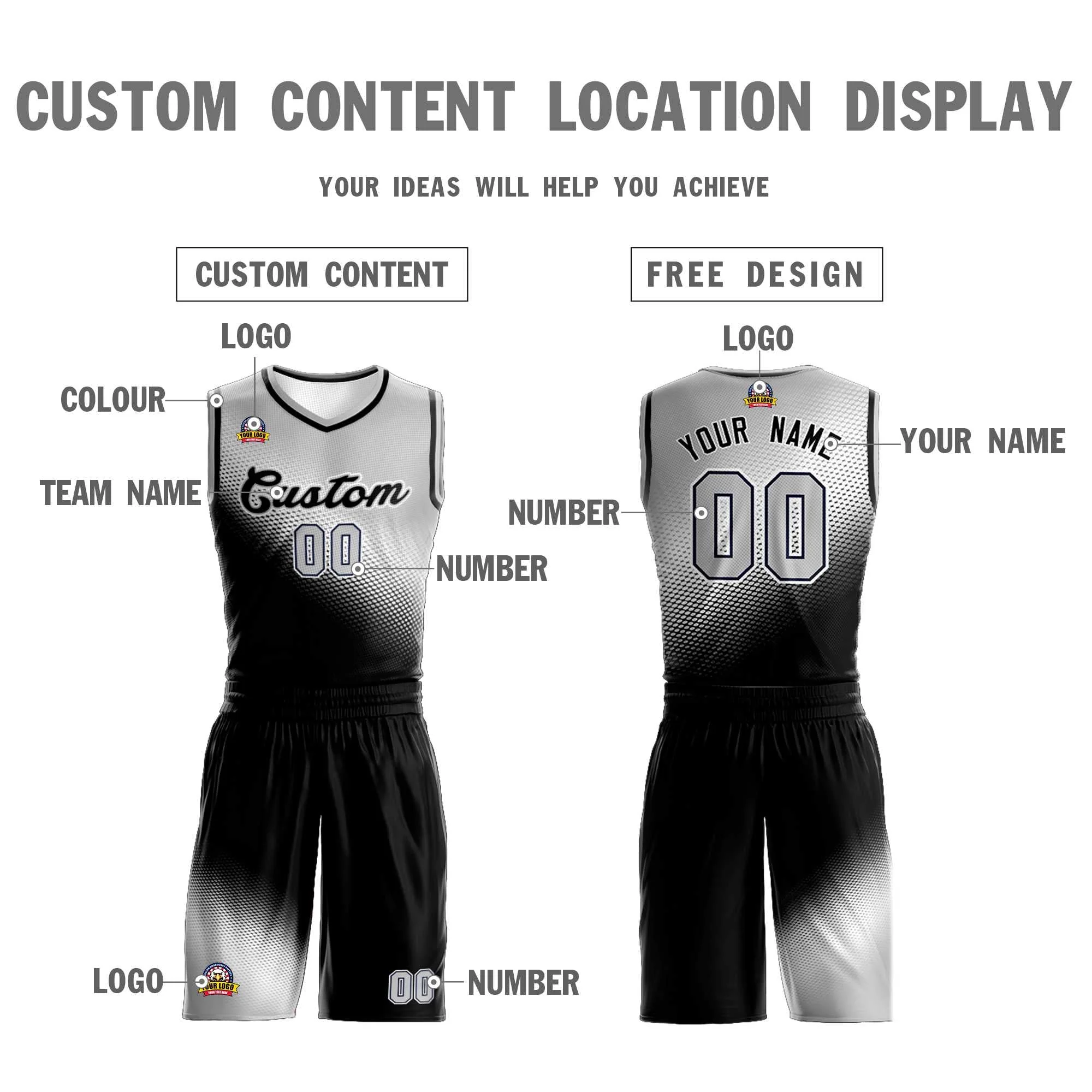 Custom Light Gray Black Gradient Fashion Sports Uniform Basketball Jersey - Image 3