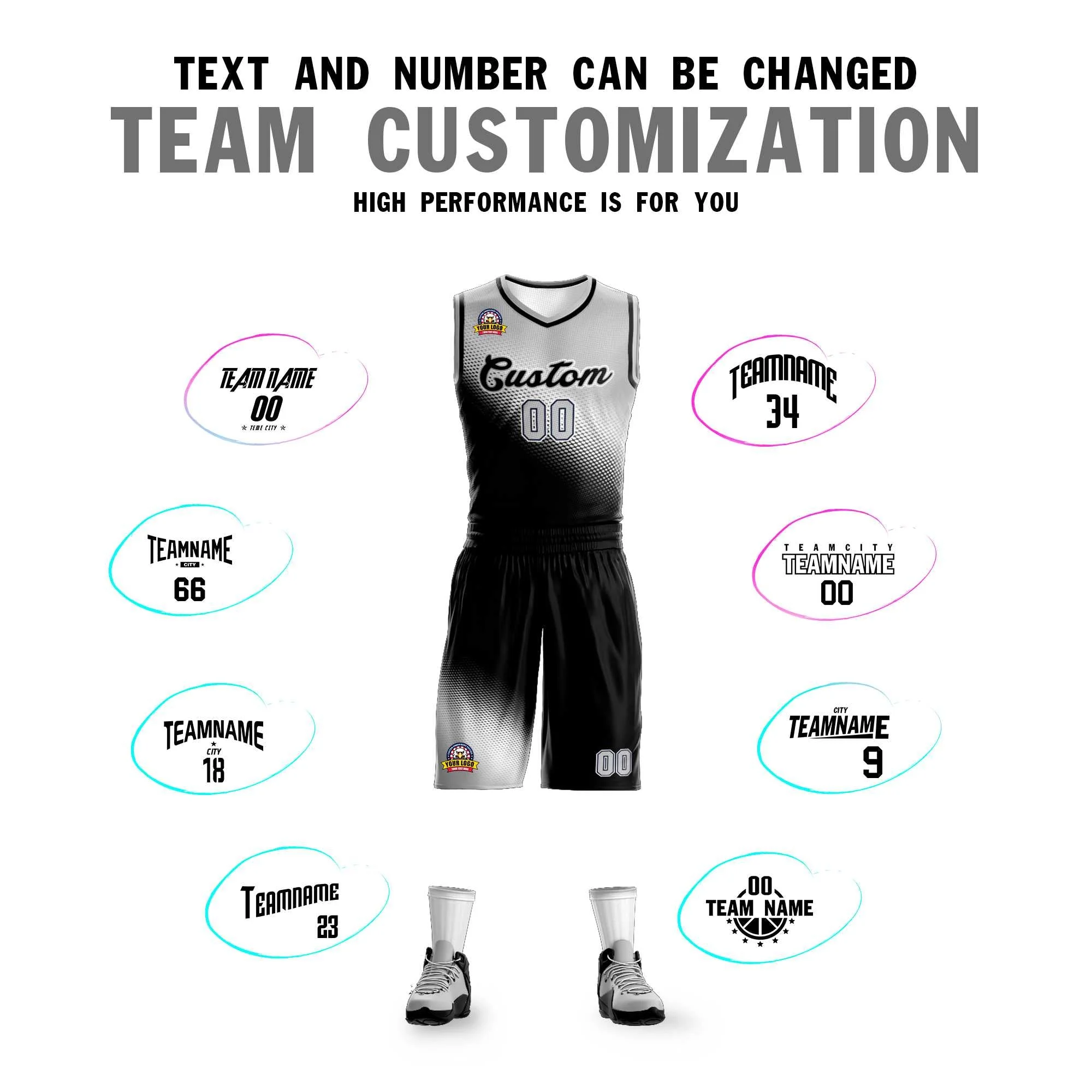 Custom Light Gray Black Gradient Fashion Sports Uniform Basketball Jersey - Image 4