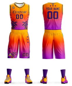 Custom Yellow Orange-Purple Gradient Fashion Coconut Palm Pattern Sports Uniform Basketball Jersey