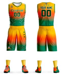 Custom Yellow Orange-Green Gradient Fashion Coconut Palm Pattern Sports Uniform Basketball Jersey