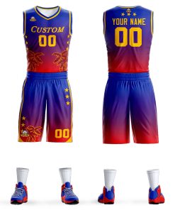 Custom Blue Purple-Red Gradient Fashion Coconut Palm Pattern Sports Uniform Basketball Jersey