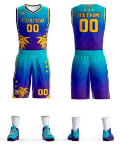Custom Blue Royal-Purple Gradient Fashion Coconut Palm Pattern Sports Uniform Basketball Jersey