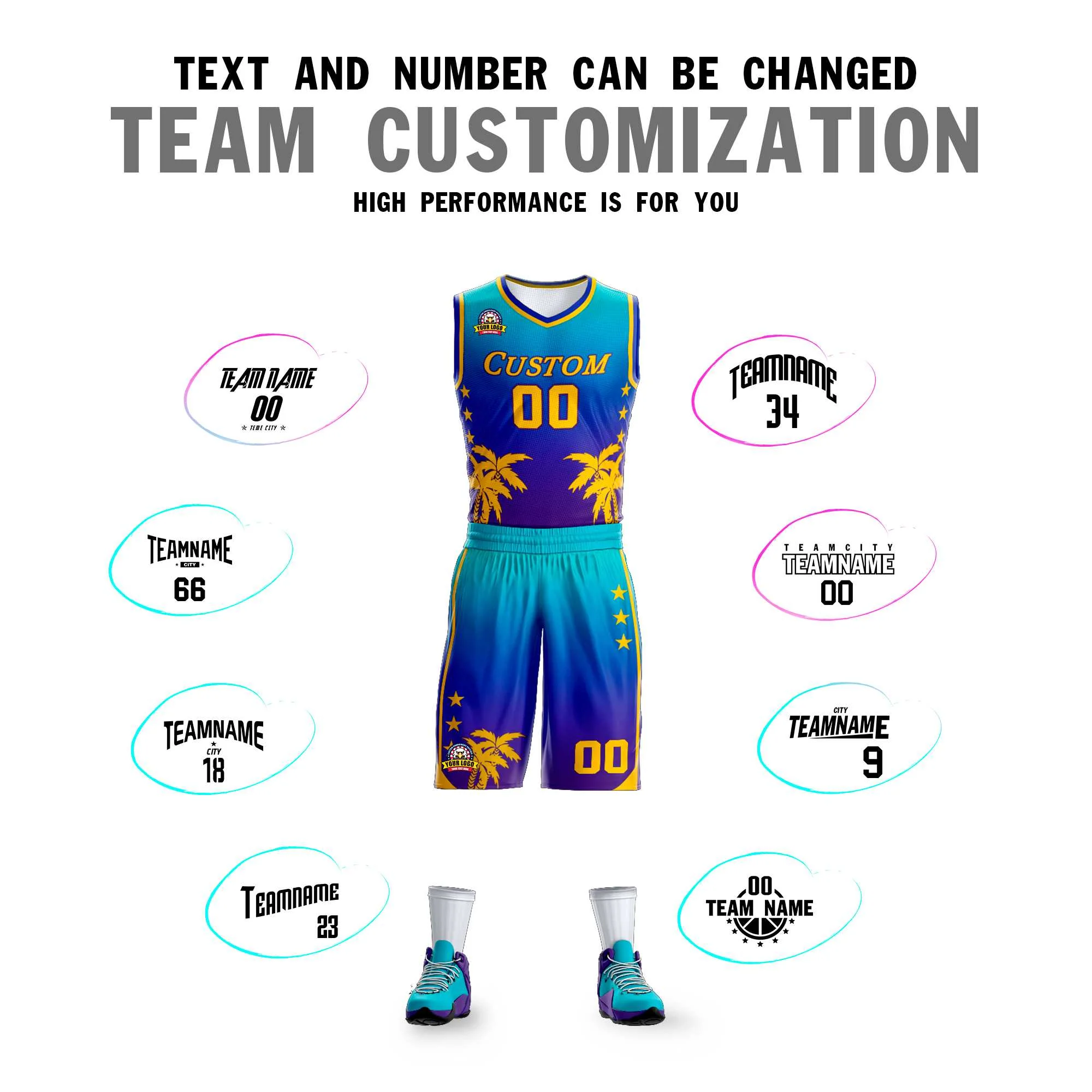 Custom Blue Royal-Purple Gradient Fashion Coconut Palm Pattern Sports Uniform Basketball Jersey - Image 4