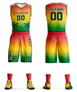 Custom Red Yellow-Green Gradient Fashion Coconut Palm Pattern Sports Uniform Basketball Jersey