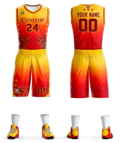 Custom Yellow Red-Dark Red Gradient Fashion Coconut Palm Pattern Sports Uniform Basketball Jersey