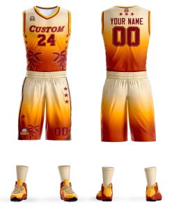 Custom Cream Yellow-Texas Orange Gradient Fashion Coconut Palm Pattern Sports Uniform Basketball Jersey