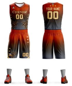 Custom Texas Orange Brown-Dark Gray Gradient Fashion Coconut Palm Pattern Sports Uniform Basketball Jersey