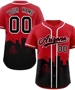 Custom Red Black Personalized Arizona City Nightscape Authentic Baseball Jersey