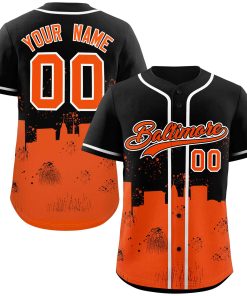 Custom Black Orange Personalized Baltimore City Nightscape Authentic Baseball Jersey