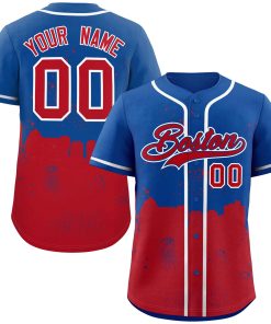 Custom Royal Red Personalized Boston City Nightscape Authentic Baseball Jersey