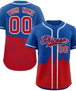 Custom Royal Red Personalized Chicago City Nightscape Authentic Baseball Jersey