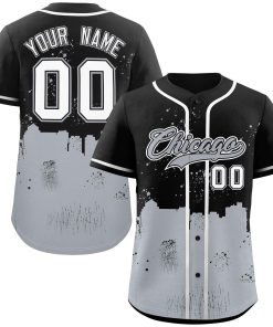 Custom Black Gray Personalized Chicago City Nightscape Authentic Baseball Jersey