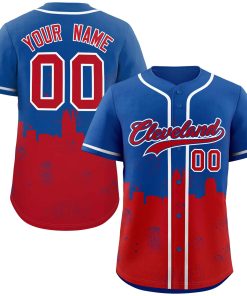 Custom Royal Red Personalized Cleveland City Nightscape Authentic Baseball Jersey