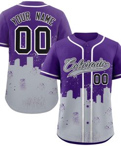 Custom Purple Gray Personalized Colorado City Nightscape Authentic Baseball Jersey